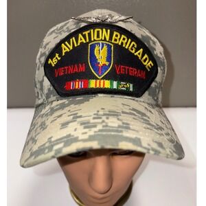 USA Headwear 1st Aviation Brigade Vietnam Veteran Digital Camo Hat with Pin